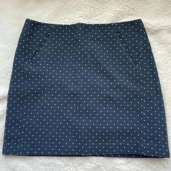 Loft black and blue skirt with white dots, front pockets and zipper, size 12​ - Picture 1 of 8